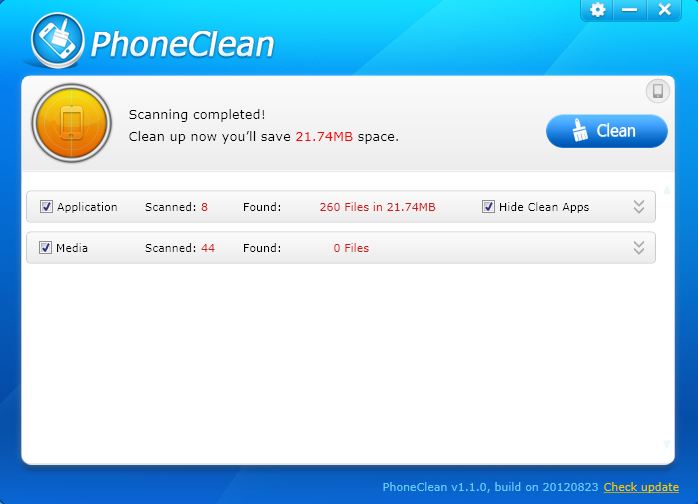 Phoneclean Clean Option