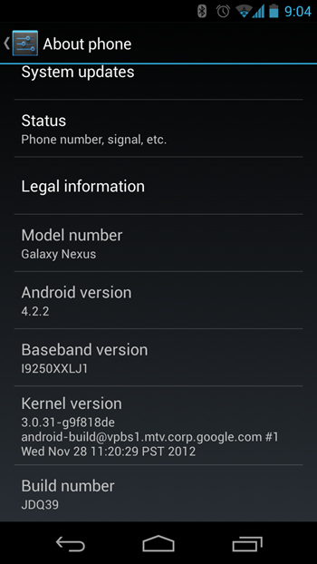 Galaxy Nexus I9250  Android 4.2.2 JDQ39