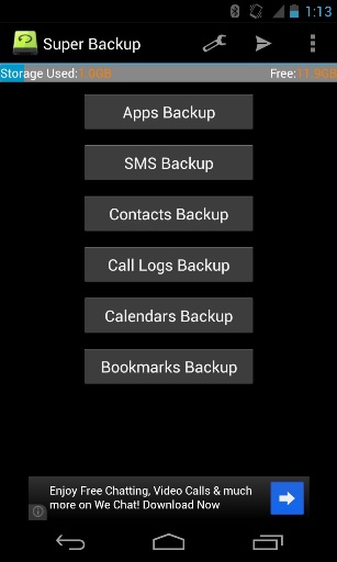 Super Backup home Screen