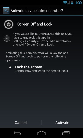 Activate Android Lock Screen