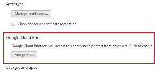 Google Cloud Print Chrome Setup