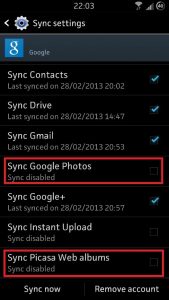 delete picasa photos from android