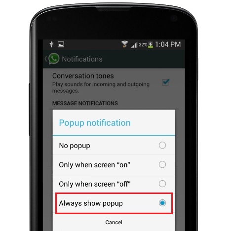 Enable WhatsApp Popup-Notification