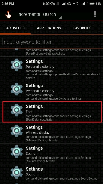 font settings